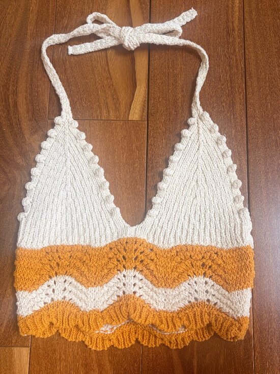Zara Tops - Zara cream and mustard yellow crochet halter crop top